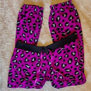 Pink Leopard Print Fleece Pajama Pants Drawstring Waist Size XL